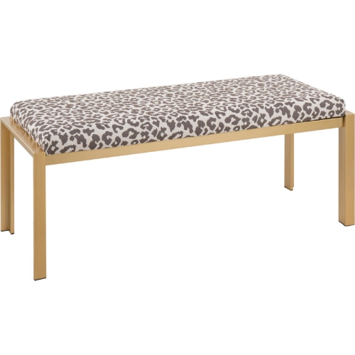 Fuji Bench in Beige Leopard Fabric & Gold Metal